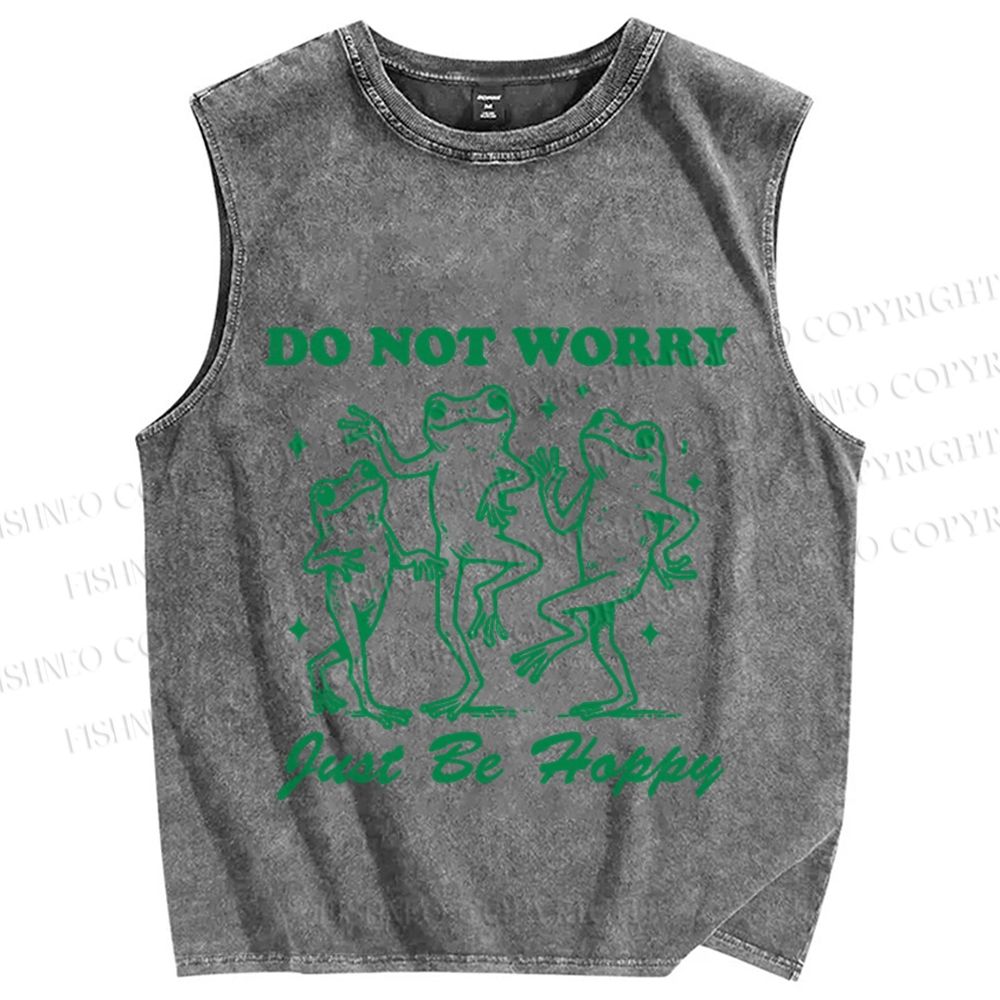 Unisex Frog Do Not Worry Printed Washed Tank Top