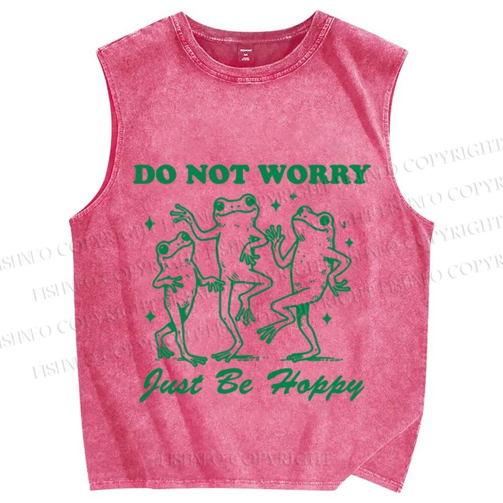 Unisex Frog Do Not Worry Printed Washed Tank Top