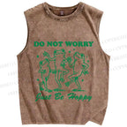 Unisex Frog Do Not Worry Printed Washed Tank Top