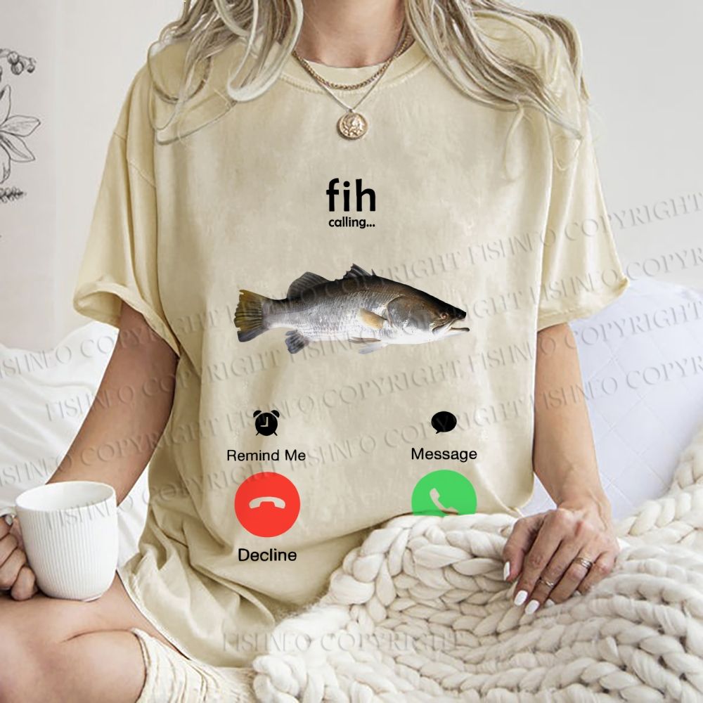 Unisex Fish Call Printed Washed Tee