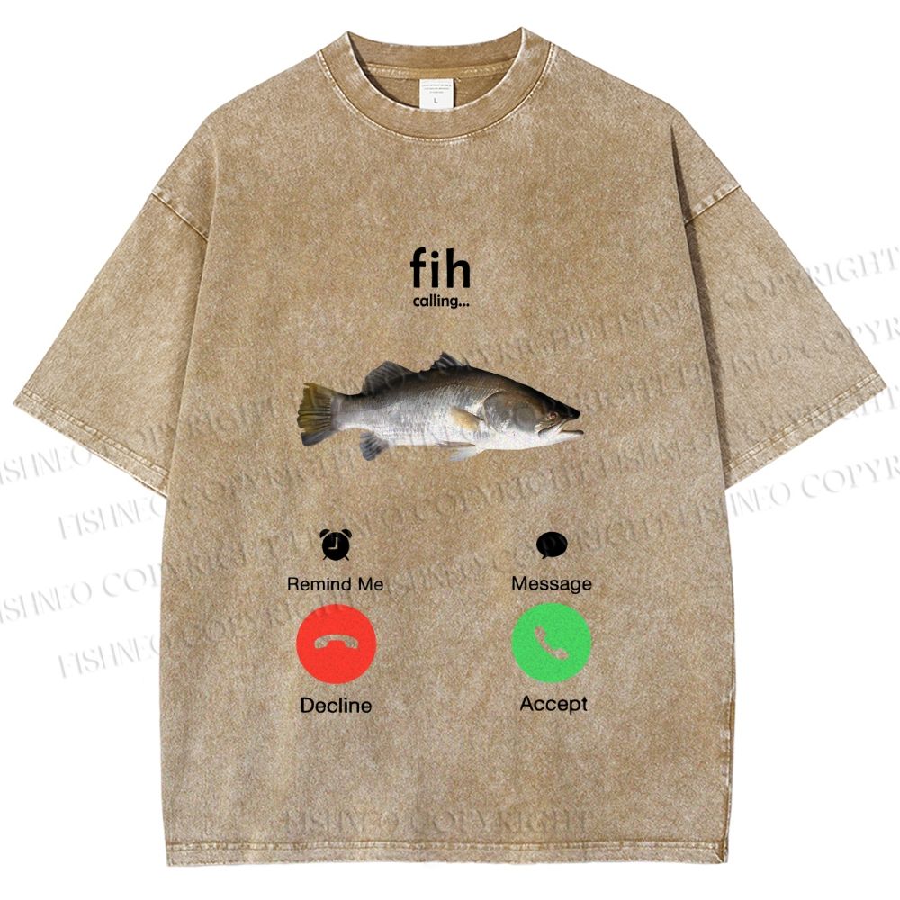 Unisex Fish Call Printed Washed Tee
