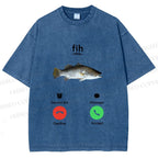 Unisex Fish Call Printed Washed Tee