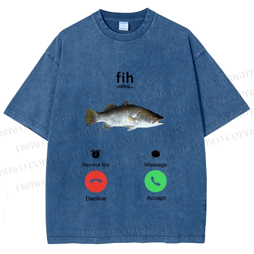 Unisex Fish Call Printed Washed Tee