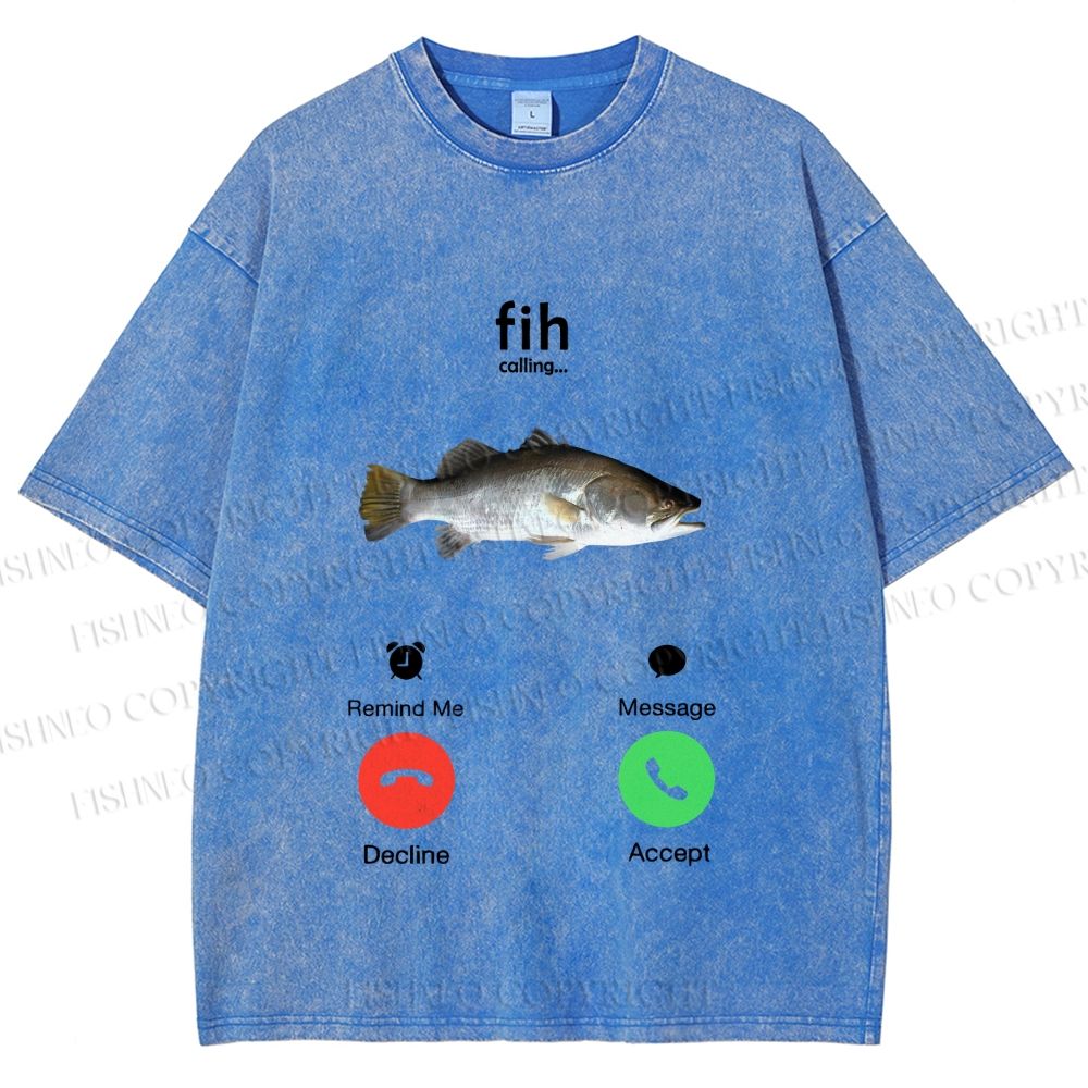 Unisex Fish Call Printed Washed Tee