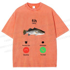 Unisex Fish Call Printed Washed Tee