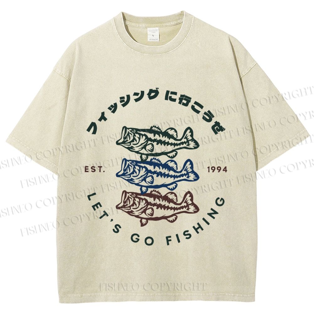 Unisex Vintage Let's Go Fishing Printed Washed Tee