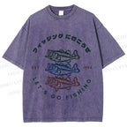 Unisex Vintage Let's Go Fishing Printed Washed Tee