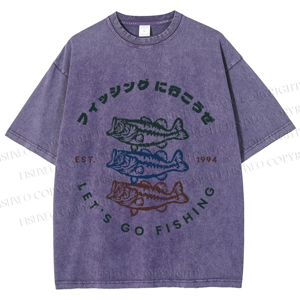 Unisex Vintage Let's Go Fishing Printed Washed Tee