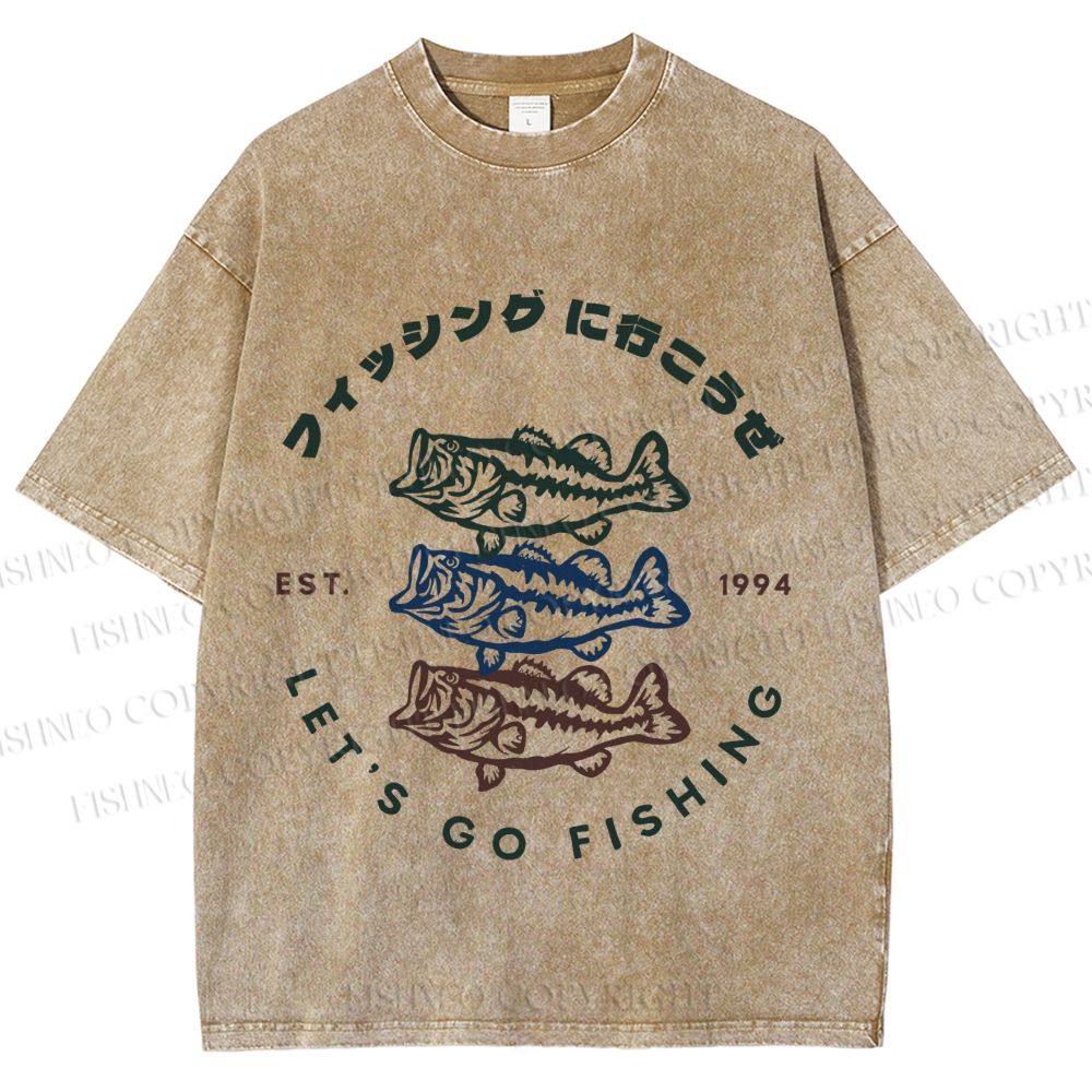 Unisex Vintage Let's Go Fishing Printed Washed Tee
