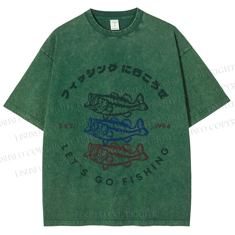 Unisex Vintage Let's Go Fishing Printed Washed Tee