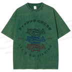 Unisex Vintage Let's Go Fishing Printed Washed Tee