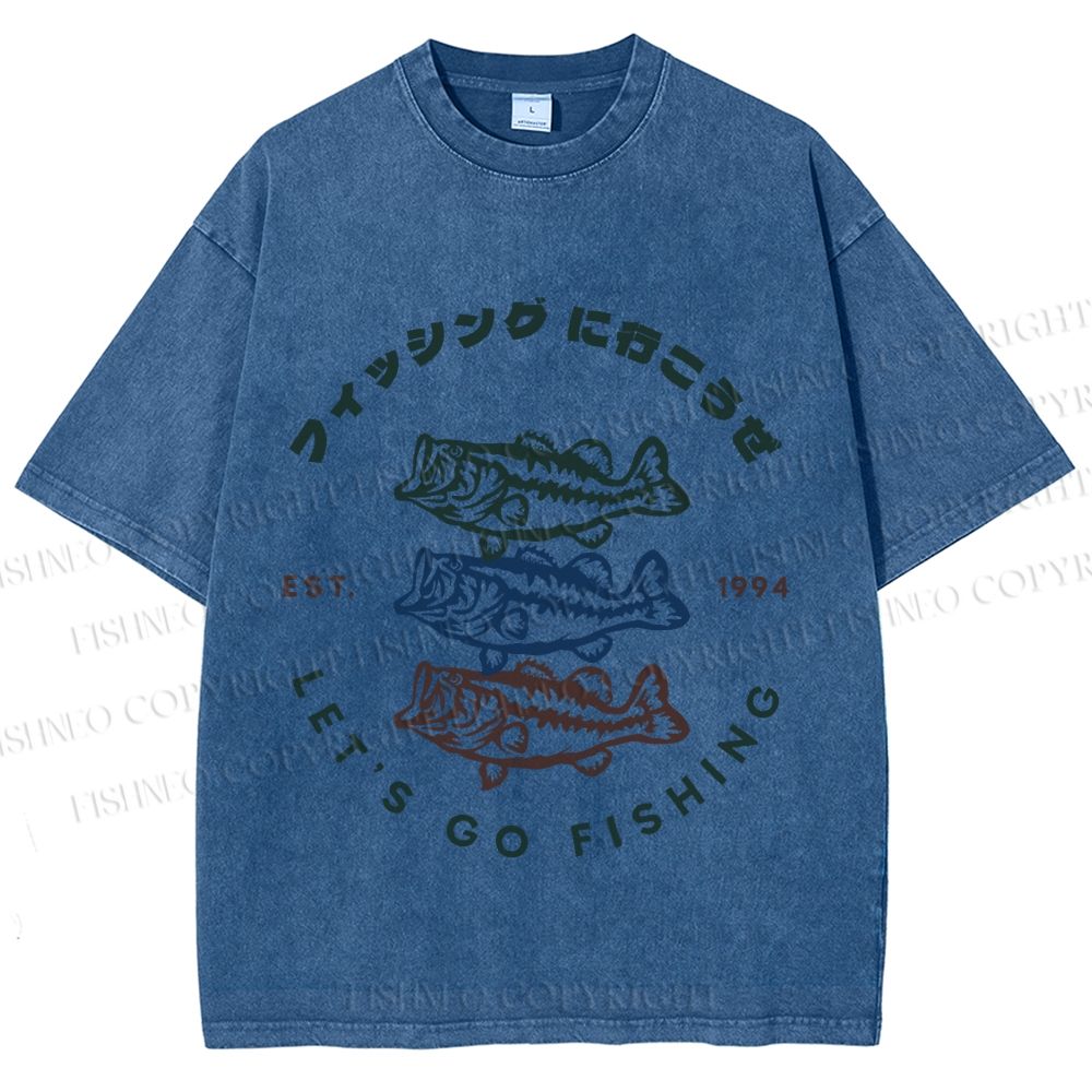 Unisex Vintage Let's Go Fishing Printed Washed Tee