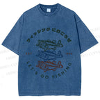 Unisex Vintage Let's Go Fishing Printed Washed Tee