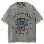 Unisex Vintage Let's Go Fishing Printed Washed Tee