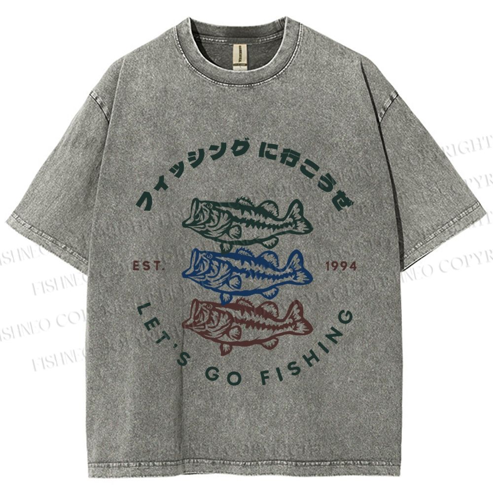 Unisex Vintage Let's Go Fishing Printed Washed Tee