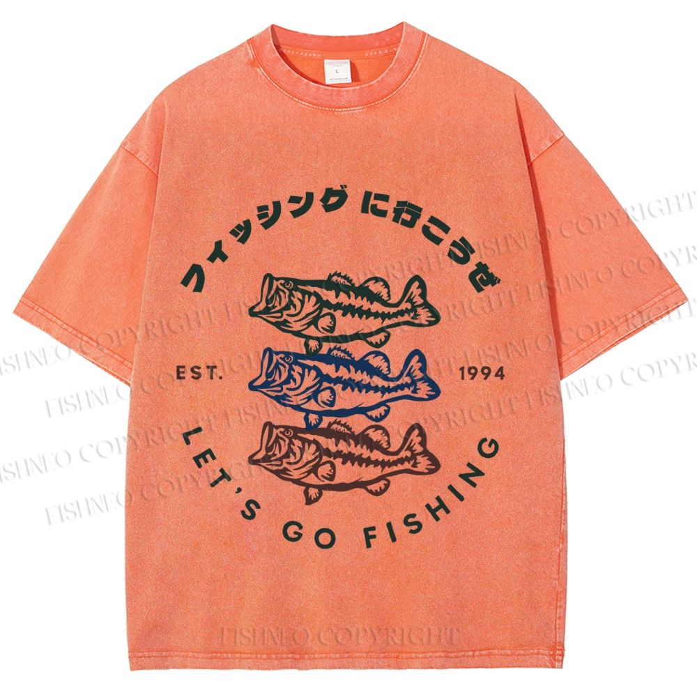 Unisex Vintage Let's Go Fishing Printed Washed Tee