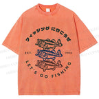 Unisex Vintage Let's Go Fishing Printed Washed Tee