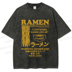 Unisex Vintage Japanese Ramen Printed Washed Tee