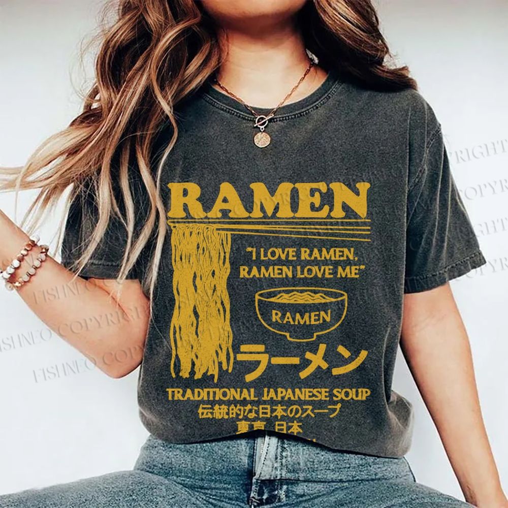 Unisex Vintage Japanese Ramen Printed Washed Tee