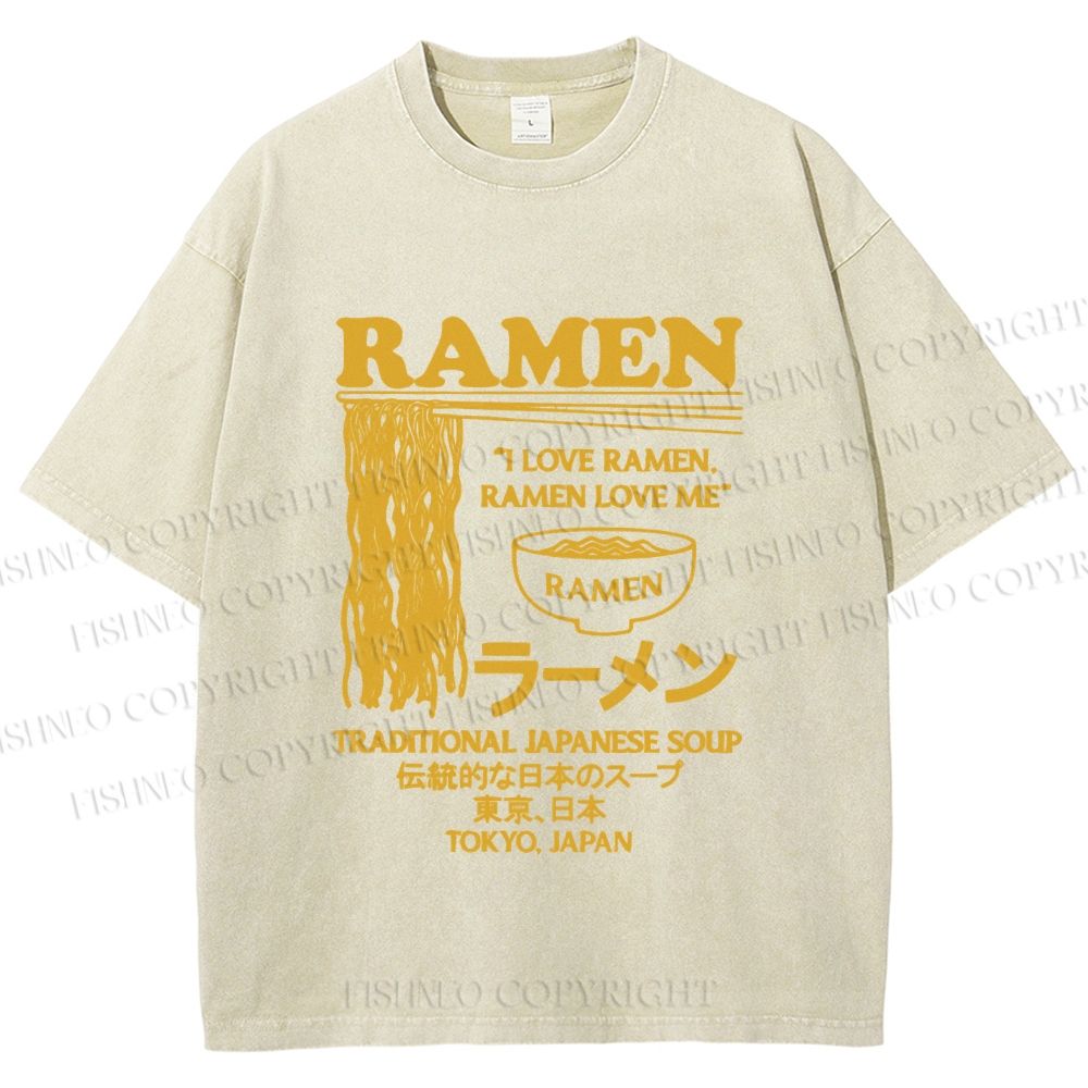 Unisex Vintage Japanese Ramen Printed Washed Tee