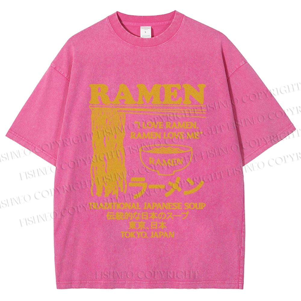 Unisex Vintage Japanese Ramen Printed Washed Tee