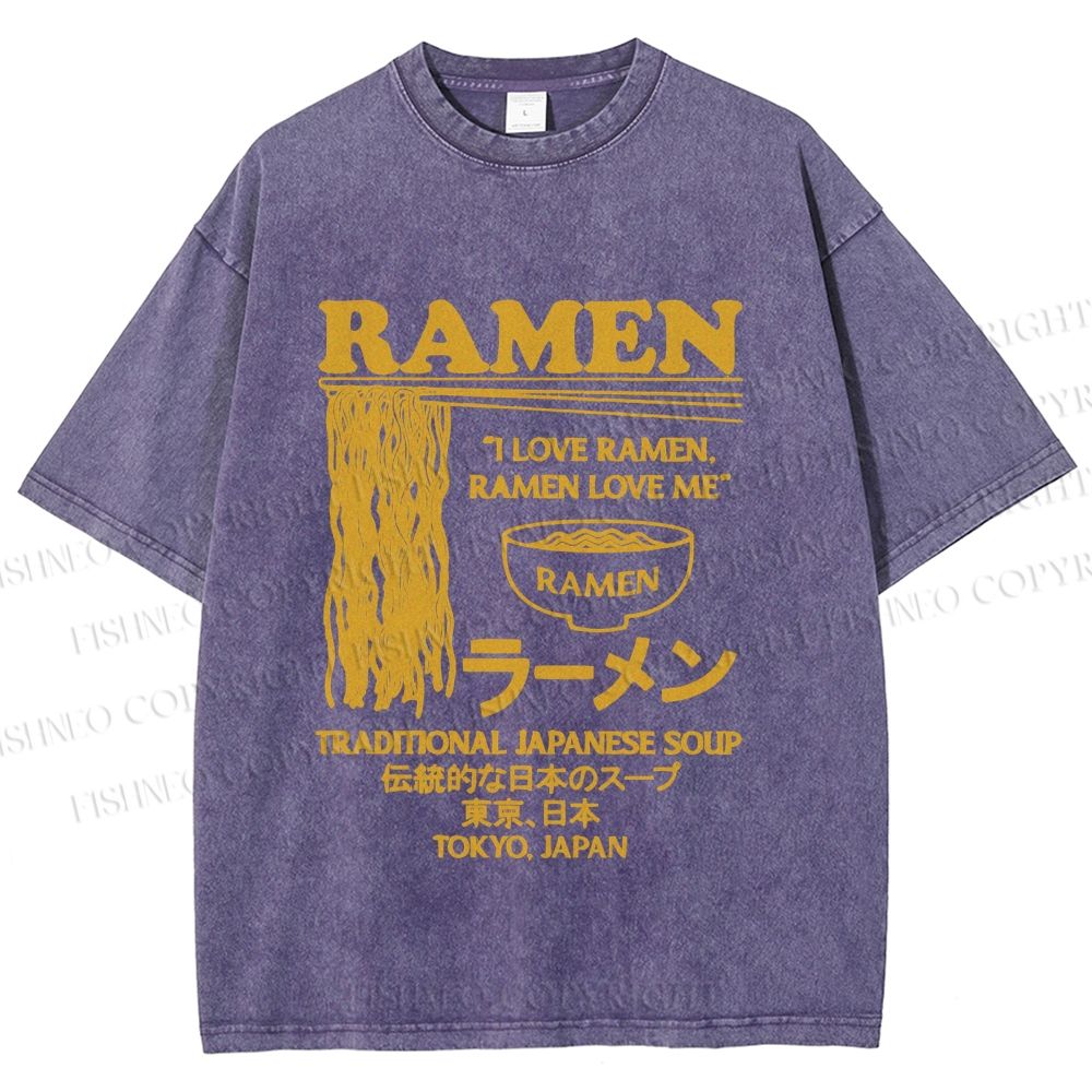 Unisex Vintage Japanese Ramen Printed Washed Tee