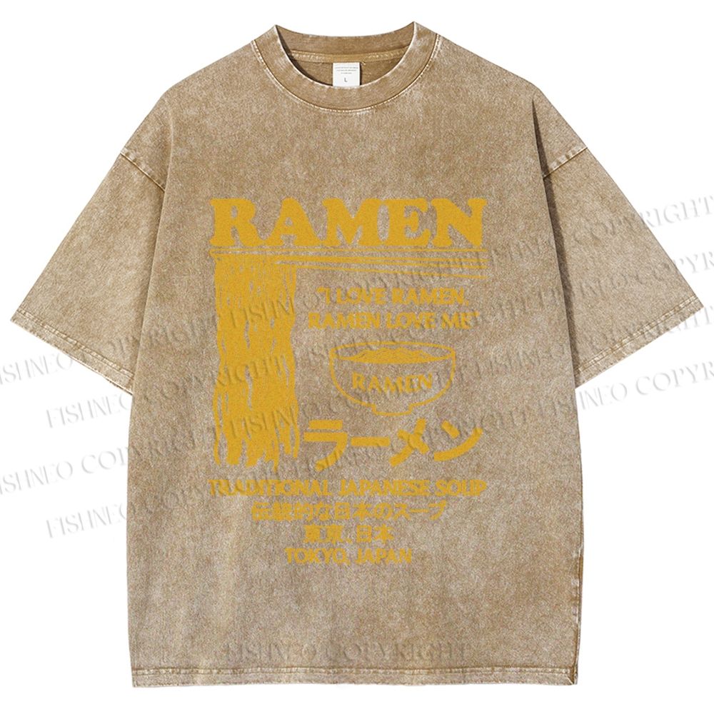 Unisex Vintage Japanese Ramen Printed Washed Tee