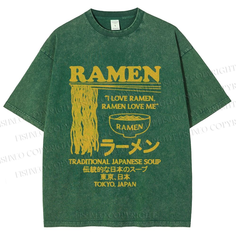 Unisex Vintage Japanese Ramen Printed Washed Tee