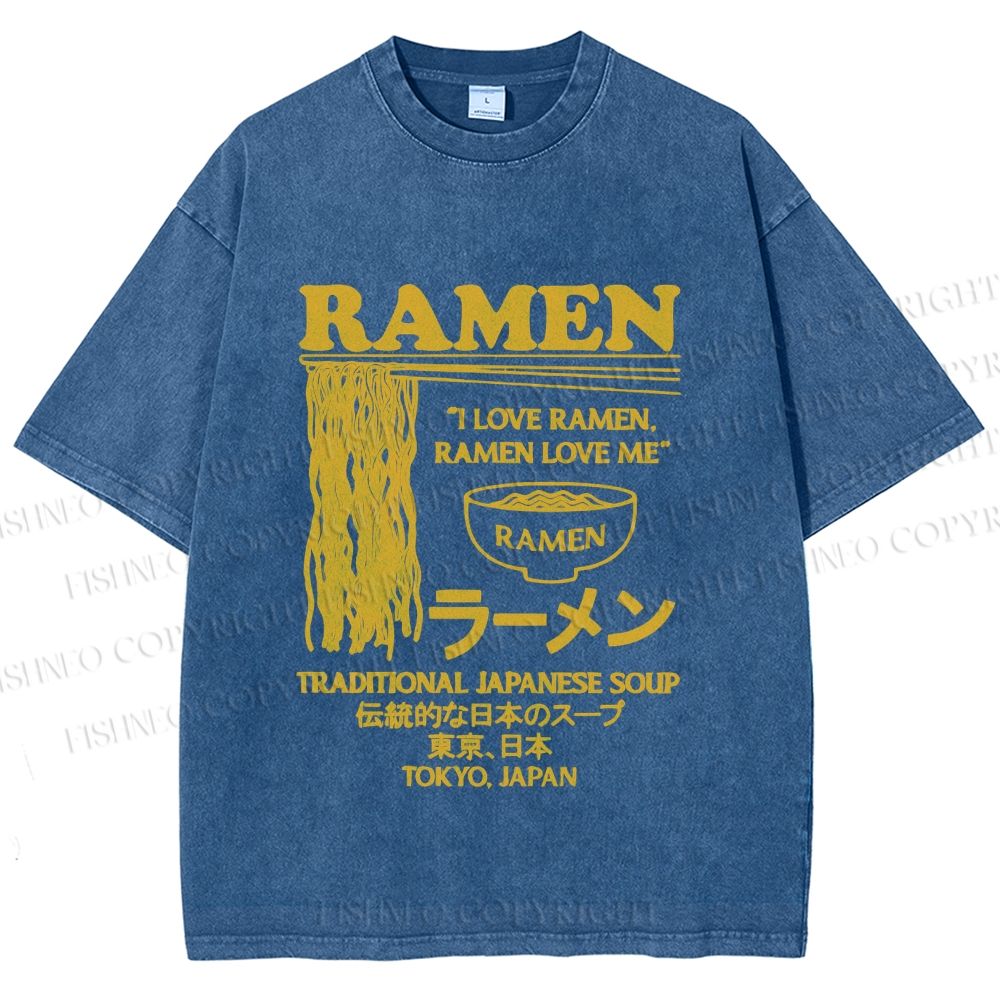 Unisex Vintage Japanese Ramen Printed Washed Tee