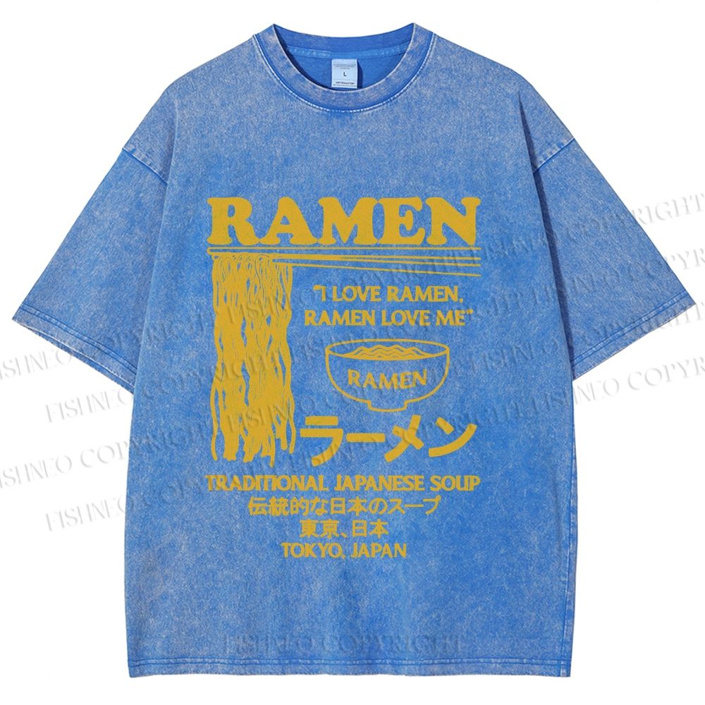 Unisex Vintage Japanese Ramen Printed Washed Tee