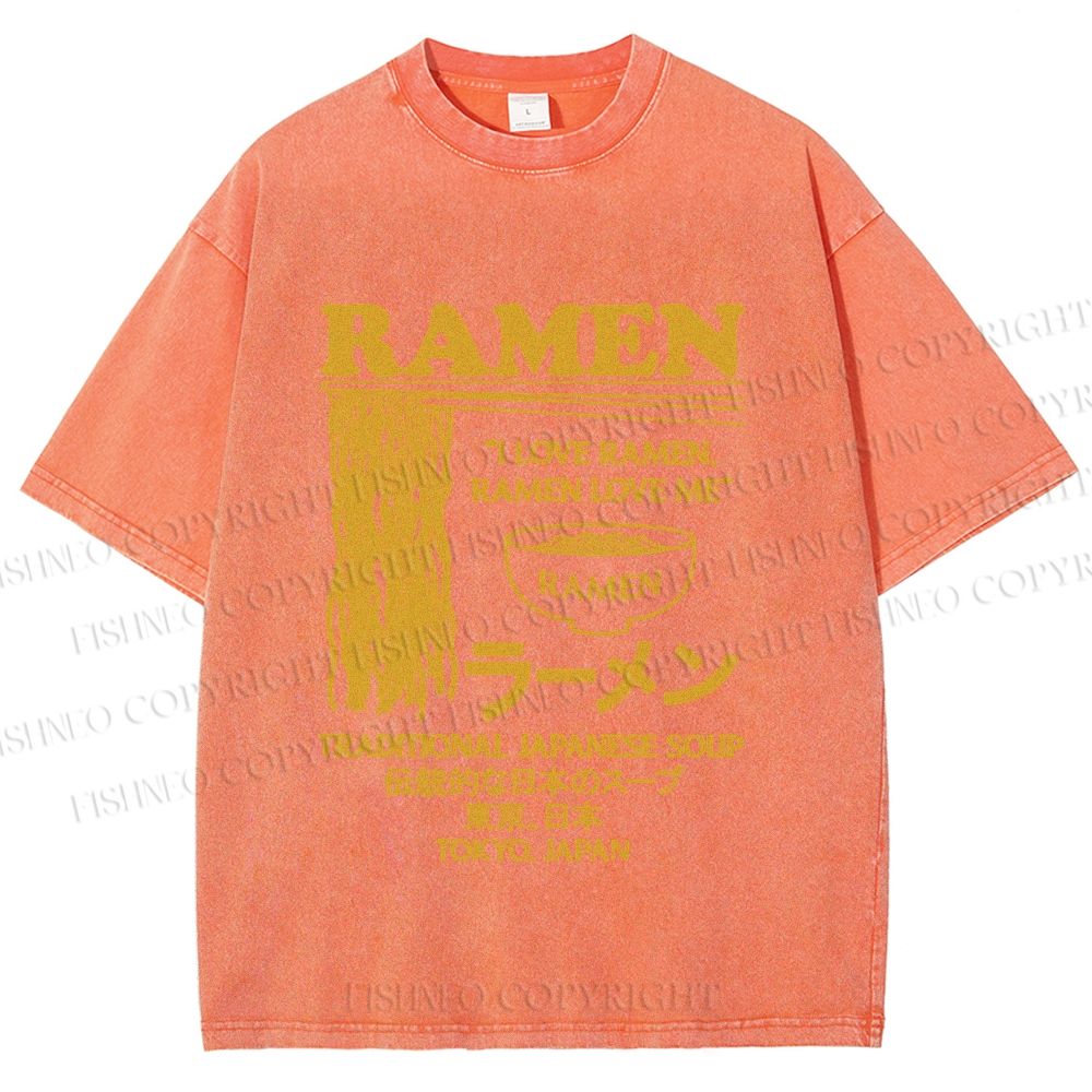 Unisex Vintage Japanese Ramen Printed Washed Tee