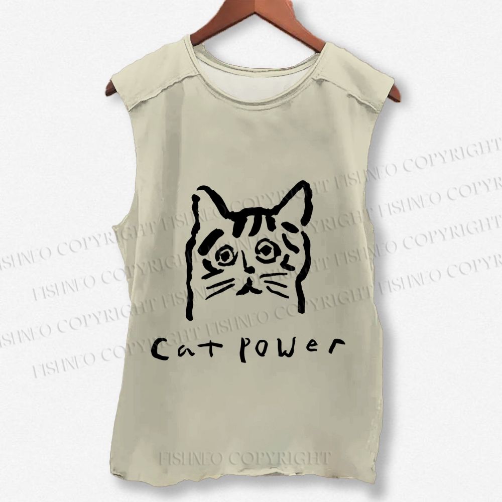 Unisex Cat Power Printed Washed Tank Top