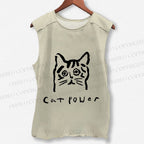 Unisex Cat Power Printed Washed Tank Top