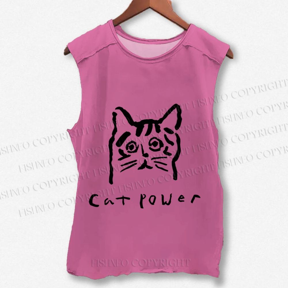 Unisex Cat Power Printed Washed Tank Top