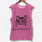Unisex Cat Power Printed Washed Tank Top
