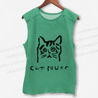 Unisex Cat Power Printed Washed Tank Top