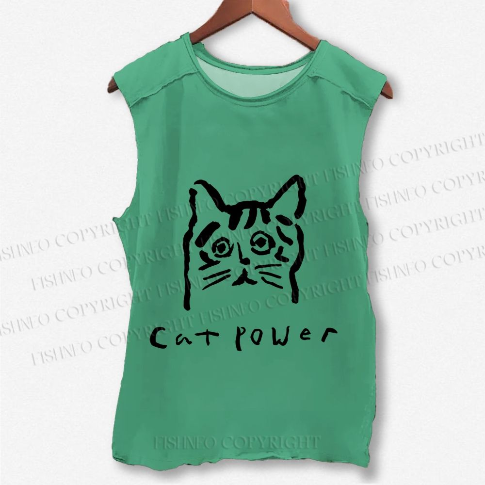 Unisex Cat Power Printed Washed Tank Top