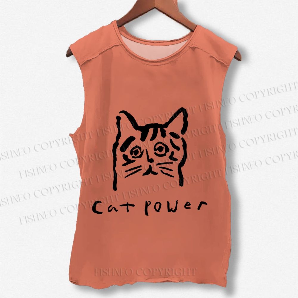 Unisex Cat Power Printed Washed Tank Top
