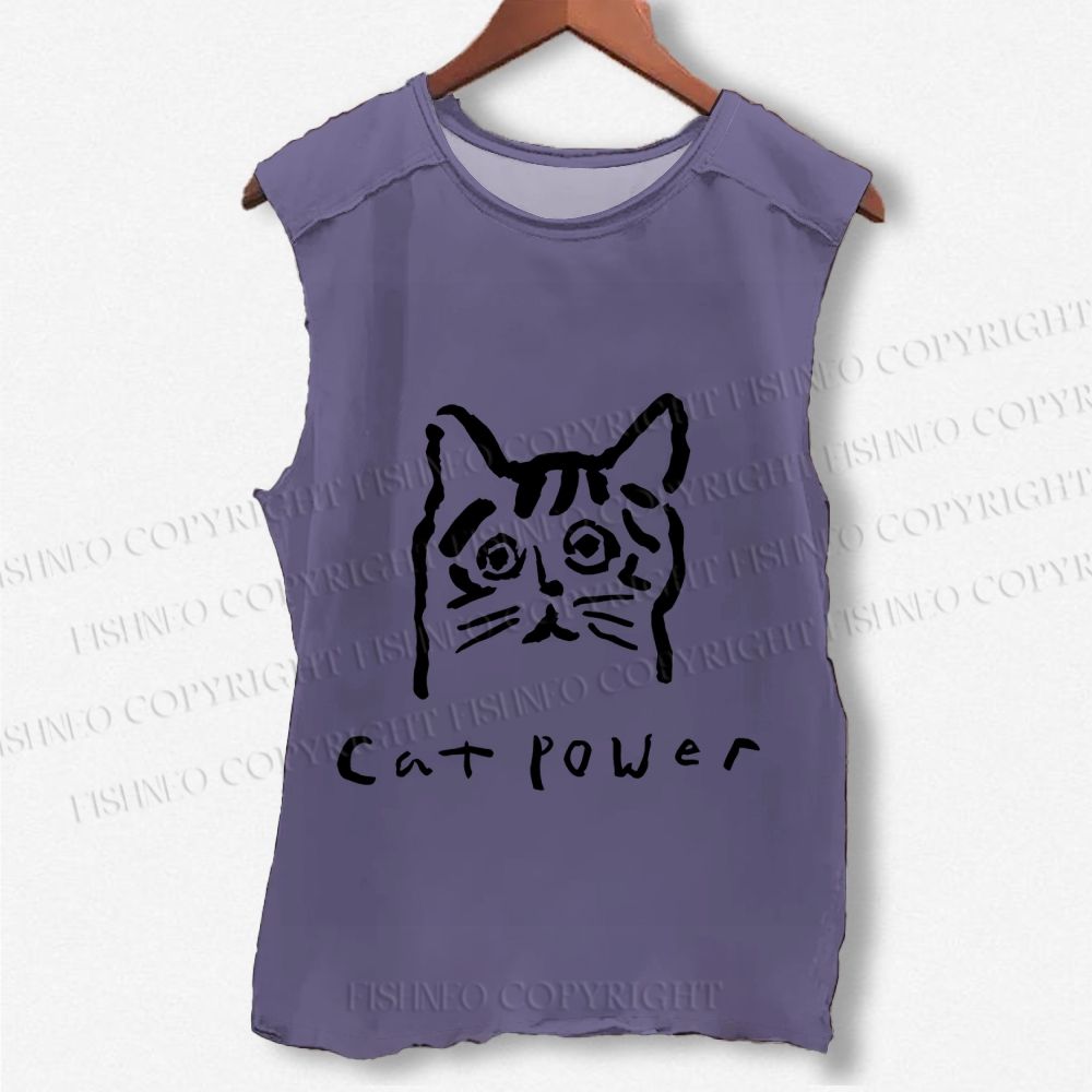 Unisex Cat Power Printed Washed Tank Top