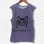 Unisex Cat Power Printed Washed Tank Top