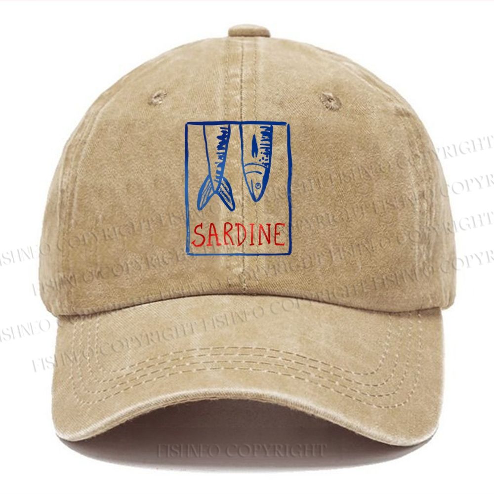 Unisex Vintage Sardine Fish In Box Vintage Casual Washed Cap