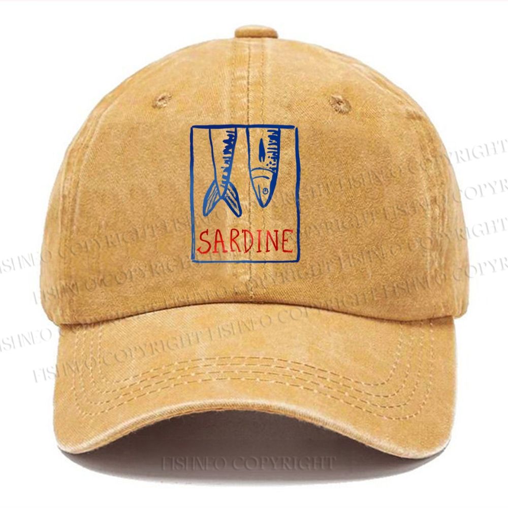 Unisex Vintage Sardine Fish In Box Vintage Casual Washed Cap