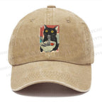 Unisex Cute Cat Eating Ramen Vintage Casual Washed Cap