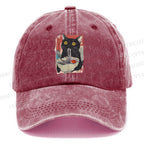 Unisex Cute Cat Eating Ramen Vintage Casual Washed Cap