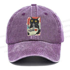 Unisex Cute Cat Eating Ramen Vintage Casual Washed Cap