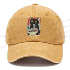 Unisex Cute Cat Eating Ramen Vintage Casual Washed Cap