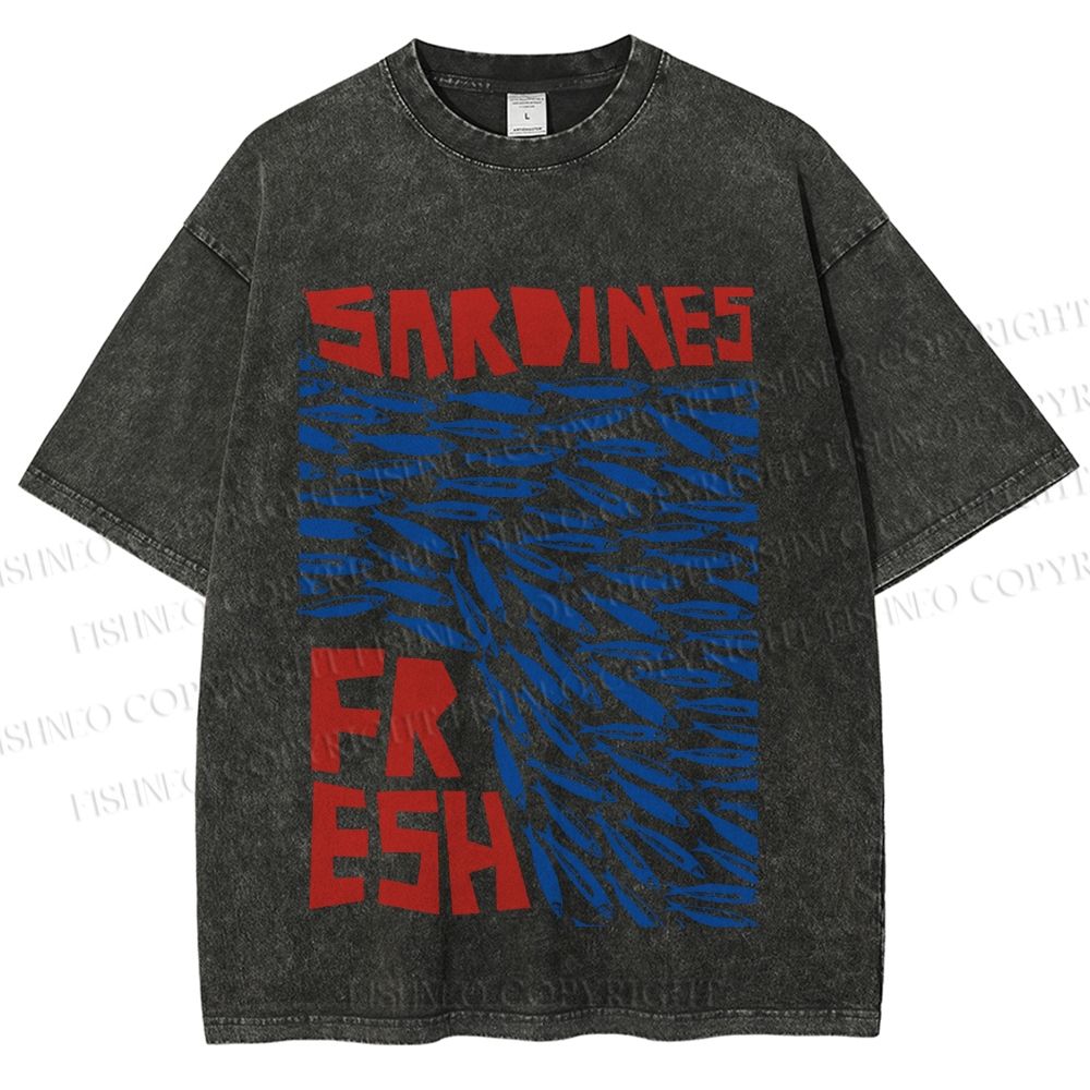 Unisex Fresh Sardines Fish Printed Washed Tee