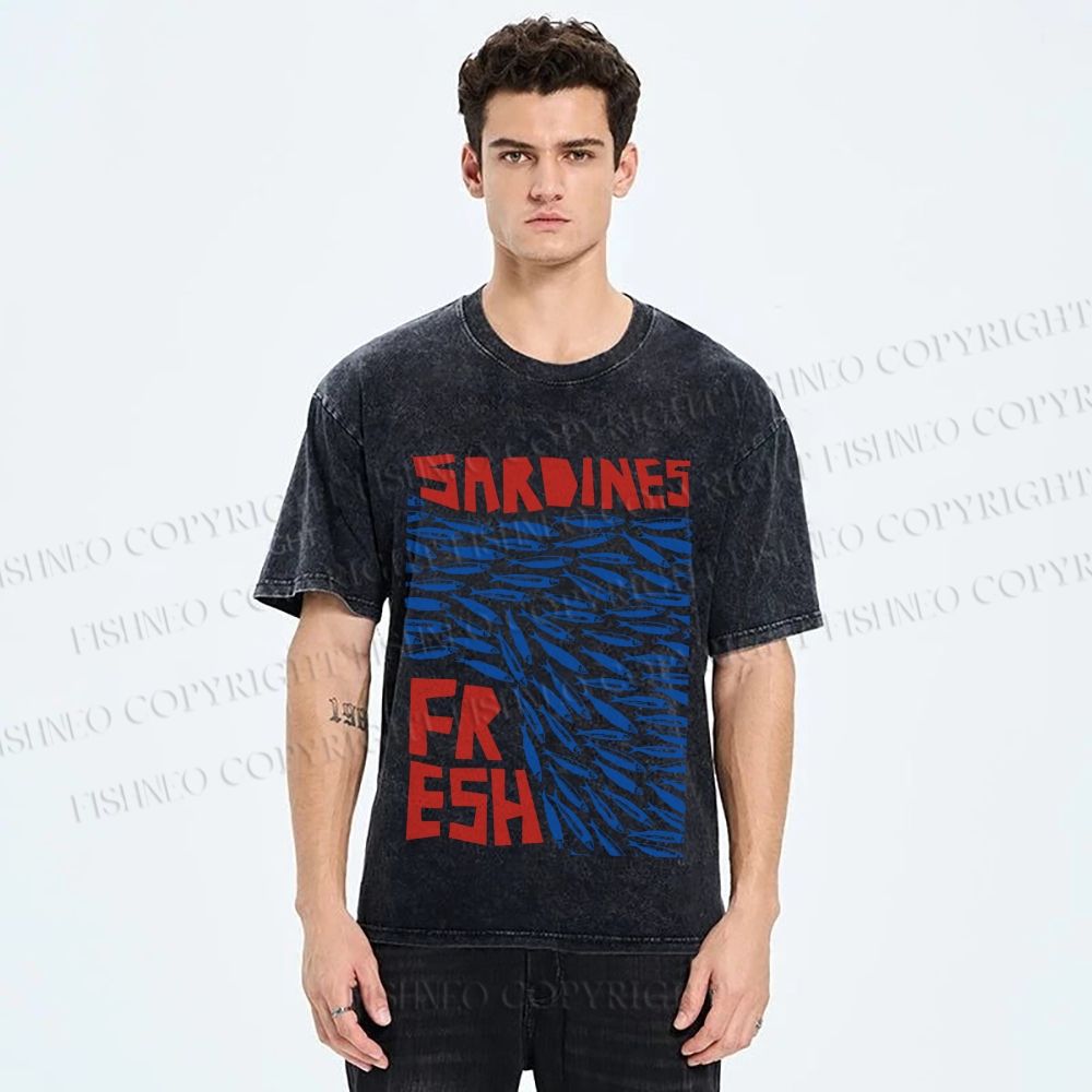 Unisex Fresh Sardines Fish Printed Washed Tee