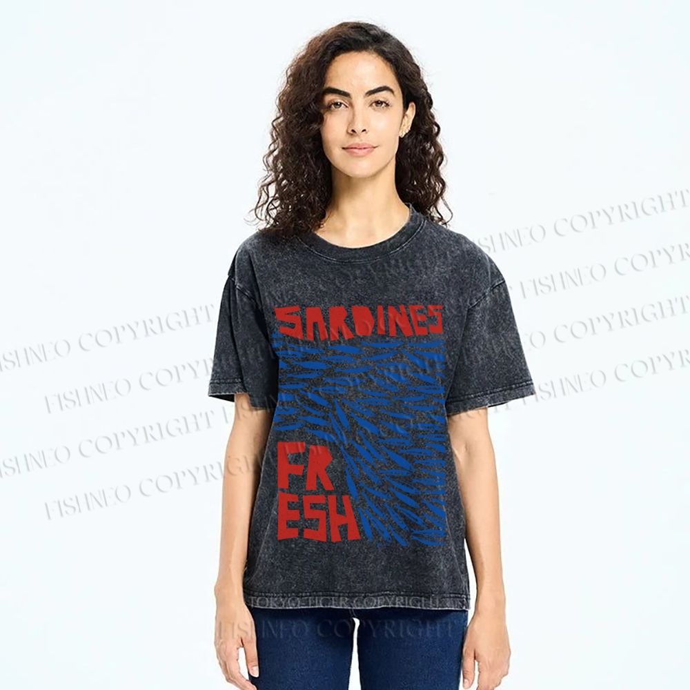 Unisex Fresh Sardines Fish Printed Washed Tee