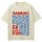 Unisex Fresh Sardines Fish Printed Washed Tee